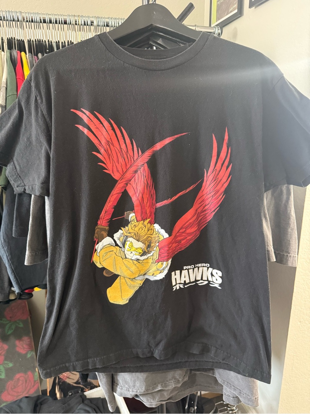 Rare My Hero Academia black Hawks  T-shirt Men’s Size Large